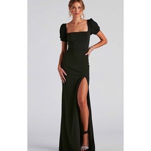NWT Black Special occasion lace up back,front slit square neck. Windsor
